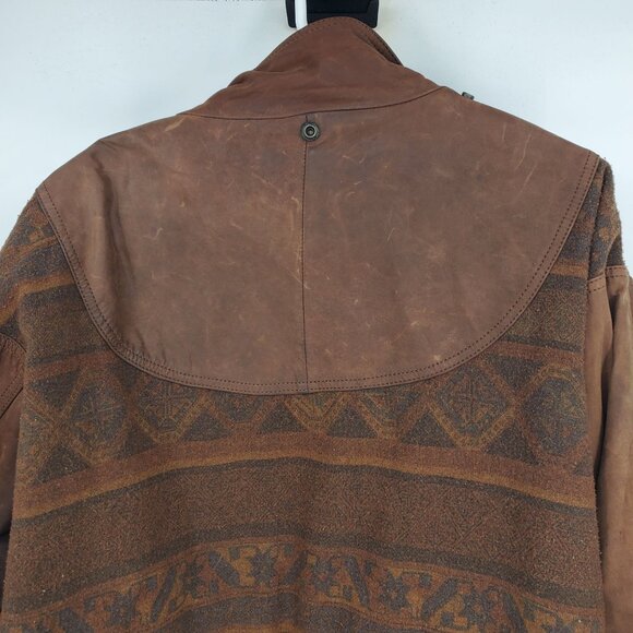 Vintage Winlit Leather and Wool Blend Western Aztec Bomber Jacket Coat Medium - Picture 9 of 16